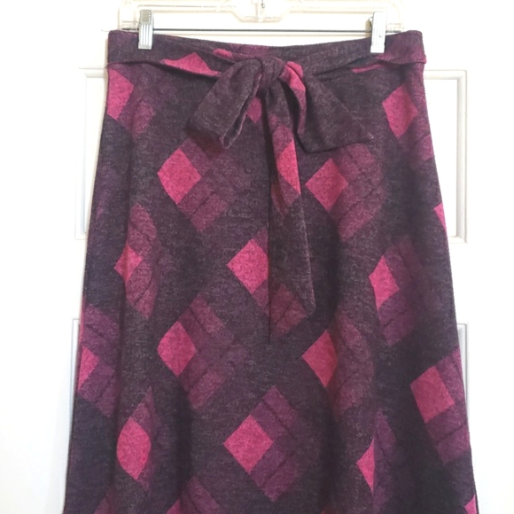 Vintage Dresses & Skirts - Vintage Plaid Midi Skirt Magenta Black Belted Tie Waist